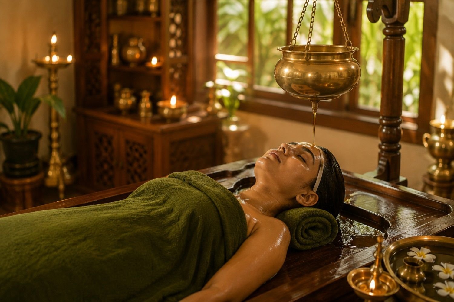 Shirodhara Ayurvedic therapy at Kerala Ayurveda Health Centre